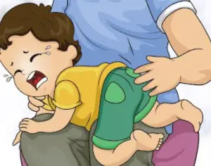 Mother spanking baby.