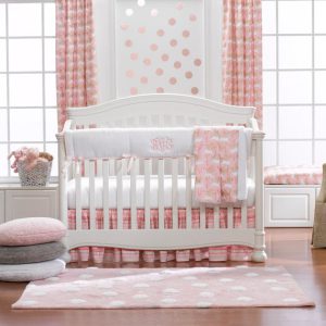Peach and white baby room in Baby girl room ideas not pink